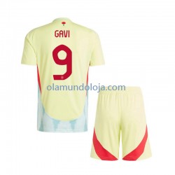 Camisola Espanha Gavi 9 Criança Equipamento Segundo Euro 2024 Manga Curta